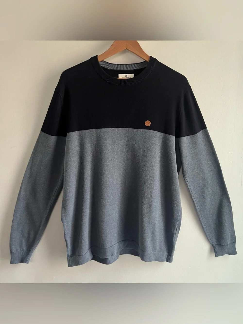 Springfield Men’s Colorblock Crew Neck Sweater Navy & Blue Cotton Size Large